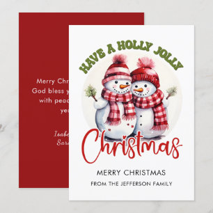 Retro Snowman Holly Jolly Christmas Holiday Card