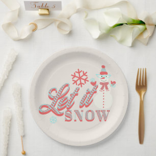 Retro Snowman Let it Snow Christmas Tan Paper Plate