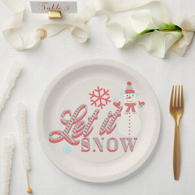 Retro Snowman Let it Snow Christmas Tan Paper Plate (Wedding)