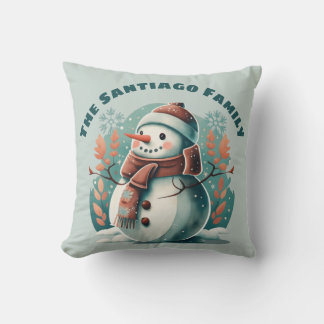 Retro Snowman Merry Christmas Holiday Midcentury Cushion