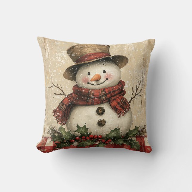 Retro Snowman Throw Pillow (Front)