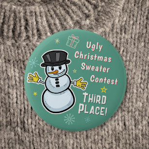 Retro Snowman Ugly Christmas Sweater Contest 3rd 6 Cm Round Badge