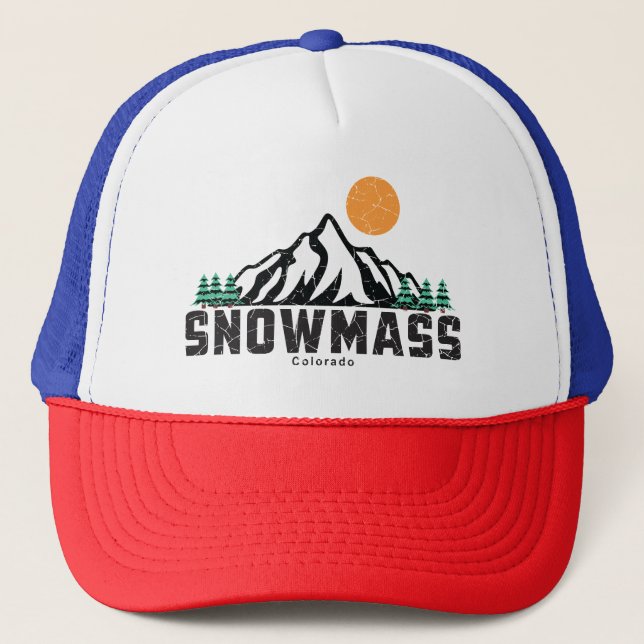 Retro Snowmass Ski Sunset Trucker Hat (Front)