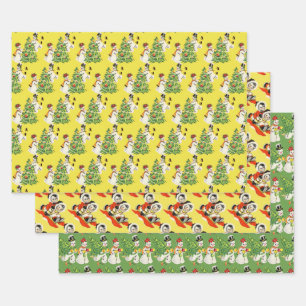 Retro Snowmen Wrapping Paper Sheet