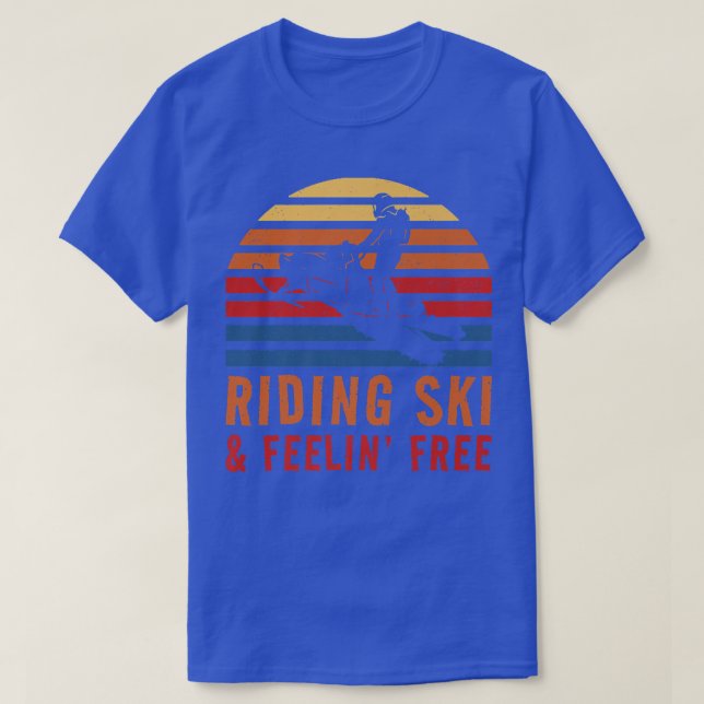 Retro Snowmobile Riding Ski & Feeling Free  T-Shirt (Design Front)