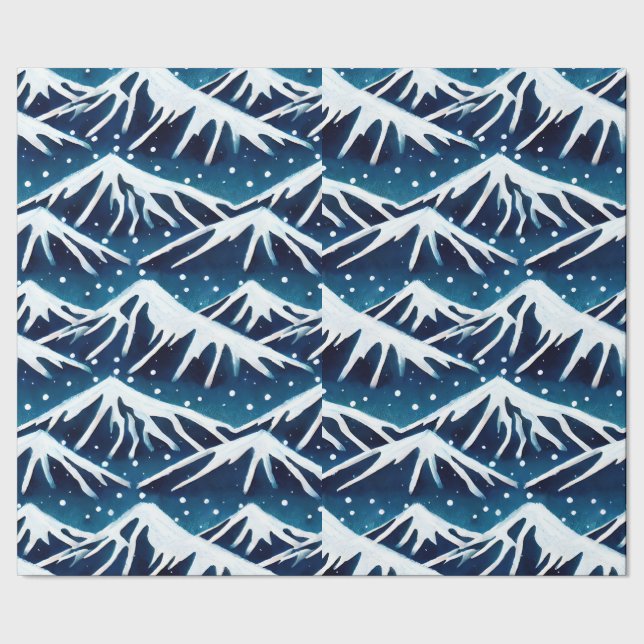 Retro Snowy Blue Mountains Wrapping Paper (Seam)