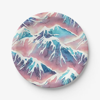 Retro Snowy Pastel Mountains Paper Plate