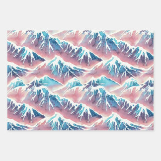 Retro Snowy Pastel Mountains Wrapping Paper Sheet
