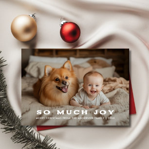 Retro So Much Joy Baby Christmas Funny Dog Photo Holiday Card