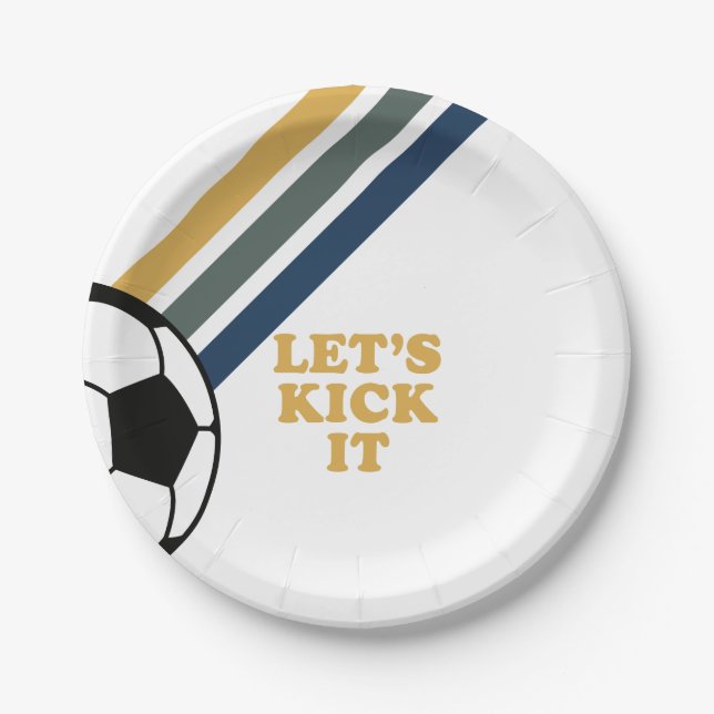 Retro Soccer Birthday Paper Plates (Front)