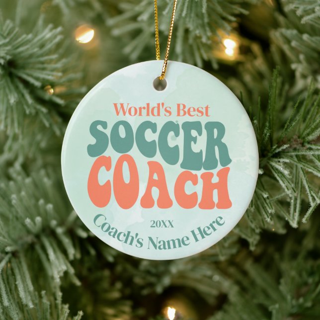 Retro Soccer Coach Personalised   Ceramic Ornament (Tree)