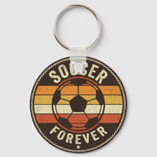 Retro Soccer Fan Forever Badge Key Ring