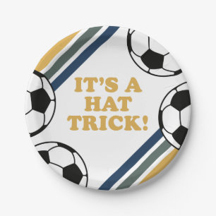 Retro Soccer Hat Trick 3rd Birthday Paper Plate