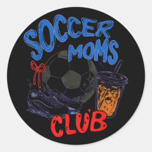 Retro soccer moms club iced coffee sports mum classic round sticker