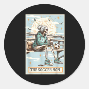 Retro soccer mum tarot card soccer skeleton mama classic round sticker