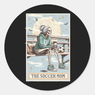 Retro Soccer Mum Tarot Card Soccer Skeleton Mama M Classic Round Sticker