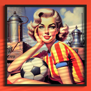 Retro Soccer Pin Up Poster