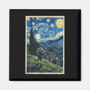 Retro Soccer Player Boy Starry Night Sports Athlet Magnet