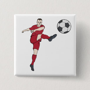 Retro Soccer Player Kicking Ball Volley Action Gra 15 Cm Square Badge