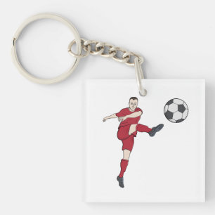 Retro Soccer Player Kicking Ball Volley Action Gra Key Ring