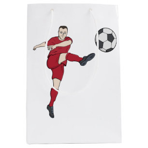 Retro Soccer Player Kicking Ball Volley Action Gra Medium Gift Bag