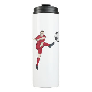 Retro Soccer Player Kicking Ball Volley Action Gra Thermal Tumbler