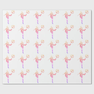 Retro Soccer Player Kicking Ball Volley Action Gra Wrapping Paper