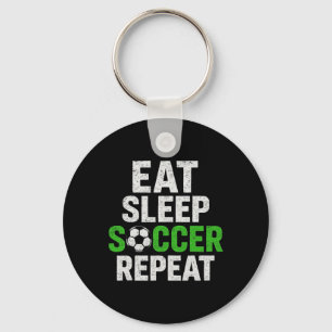 Retro Soccer Player Saying Eat Sleep Game Repeat Key Ring