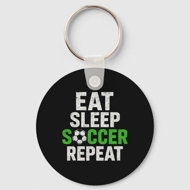 Retro Soccer Player Saying Eat Sleep Game Repeat  Key Ring (Front)