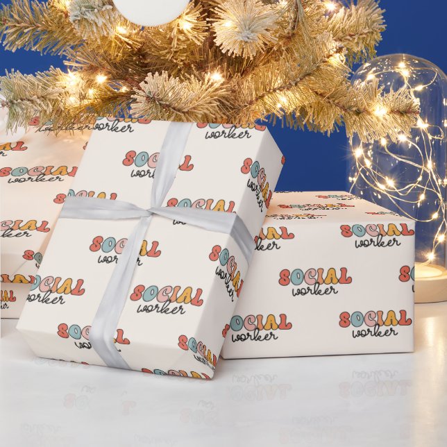 Retro Social Worker Wrapping Paper (Holidays)