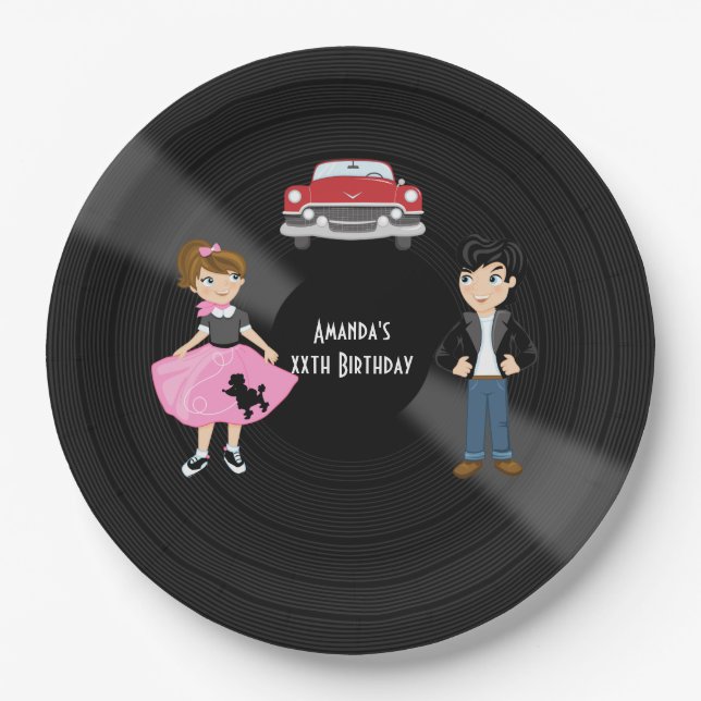 Retro Sock Hop Birthday Party Paper Plate (Front)