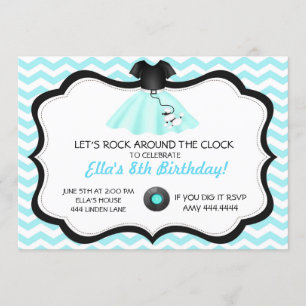 Retro Sock Hop Poodle Skirt Birthday Invitations