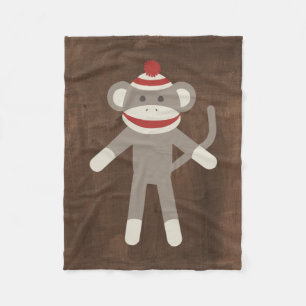 Retro Sock Monkey Fleece Blanket