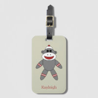 Retro Sock Monkey on Tan With Name