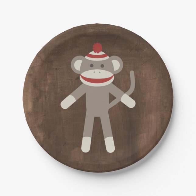 Retro Sock Monkey Paper Plate (Front)
