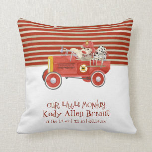 Retro Sock Monkey w Fire Engine Baby Boy Gifts Cushion