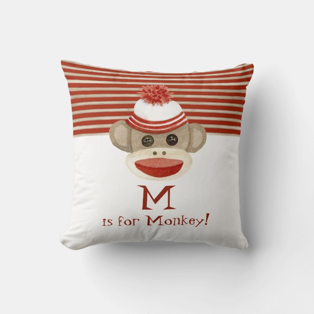 Retro Sock Monkey w Stocking Cap Baby Boy Gifts Cushion (Front)