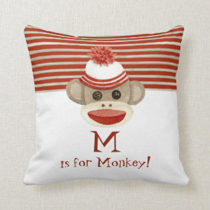 Retro Sock Monkey w Stocking Cap Baby Boy Gifts Cushion