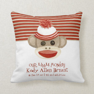 Retro Sock Monkey w Stocking Cap Baby Boy Gifts Cushion