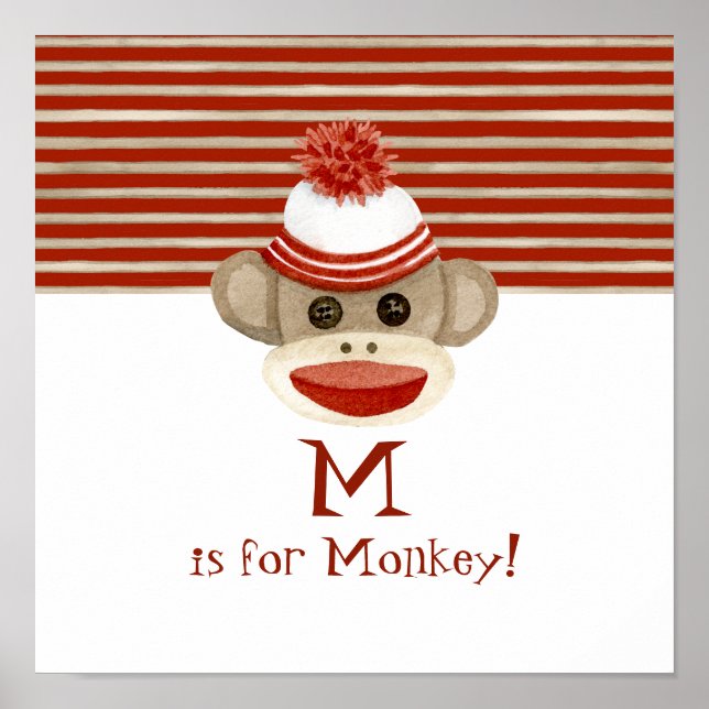 Retro Sock Monkey w Stocking Cap Baby Boy Gifts Poster (Front)