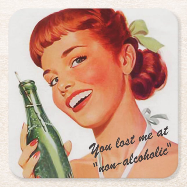 Retro Soda Ad Joke Square Paper Coaster (Front)