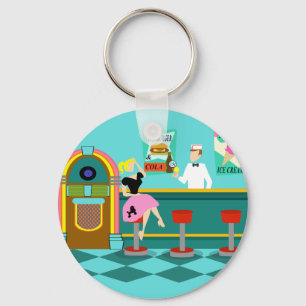 Retro Soda Fountain Button Keychain