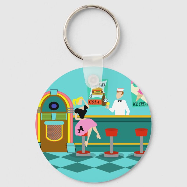Retro Soda Fountain Button Keychain (Front)