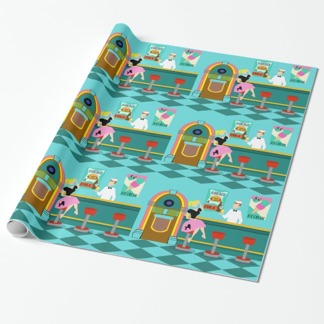 Retro Soda Fountain Wrapping Paper (Unrolled)