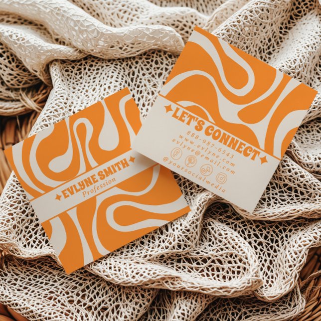 Retro Soft Orange 70s Boho Groovy Unique Trendy Square Business Card (Creator Uploaded)