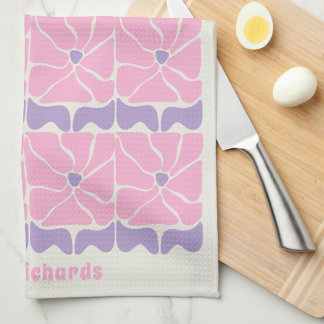 Retro soft pink purple flower name tea towel