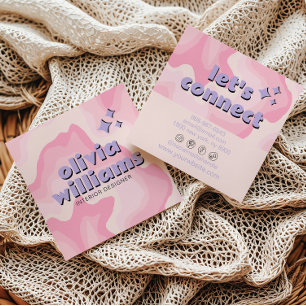 Retro Soft Pink Purple Groovy Girly Trendy Funky  Square Business Card