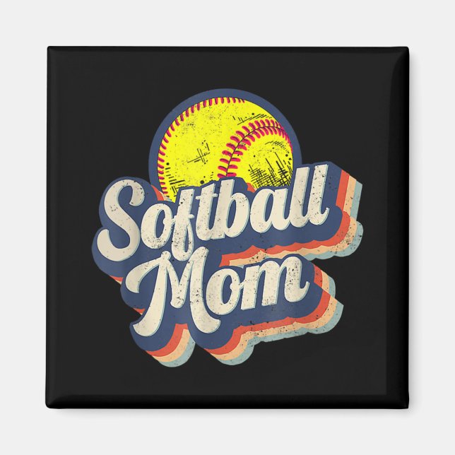Retro Softball Mum Funny Vintage Softball Mum Magnet (Front)