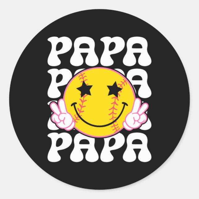 Retro Softball Papa Classic Round Sticker (Front)