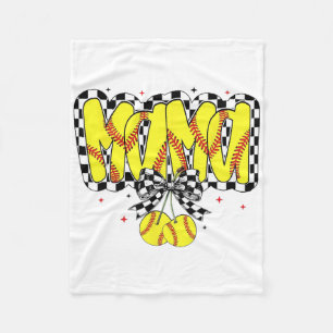 Retro Softll Mama Cherries Coquette Bow Checkered Fleece Blanket
